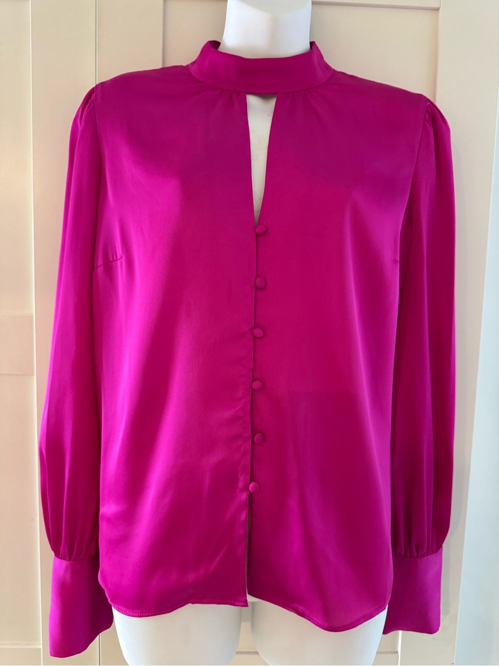 Bar III Magenta Button-Front Mock Neck Blouse